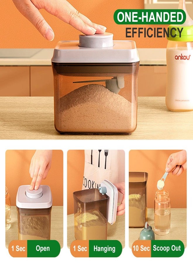 Ankou Airtight Formula Container-1000ml/400g Formula Dispenser with Lids, BPA-Free Food Storage Containers, One Button Handy Milk Powder Dispenser with Scoop and Scraper, Dark Brown - Image 2